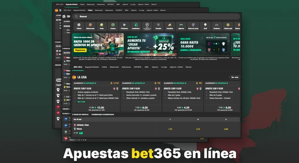 Interfaz de apuestas deportivas en línea de bet365 mostrando cuotas, mercados y eventos disponibles