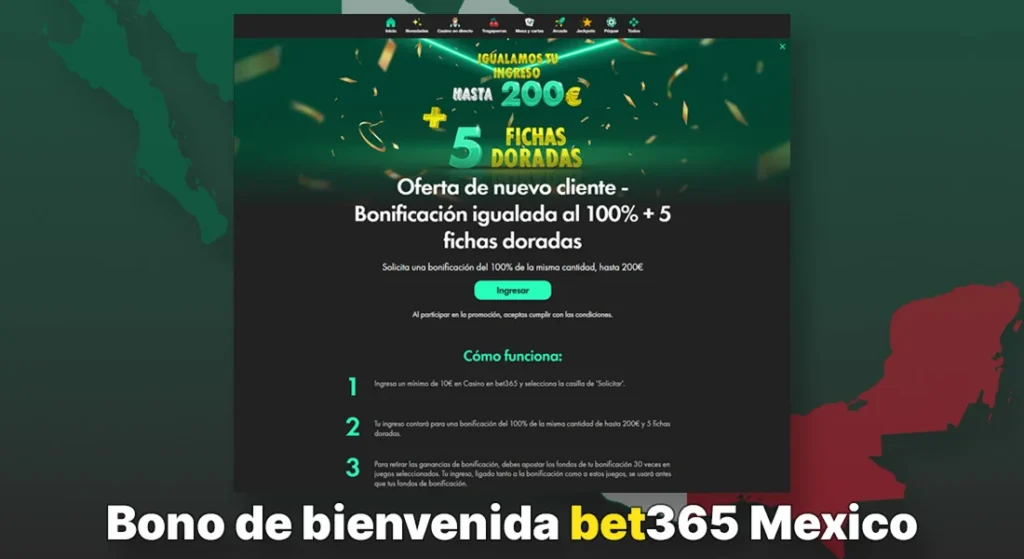 Página de bono de bienvenida de bet365 con promoción de bonificación y condiciones para nuevos usuarios